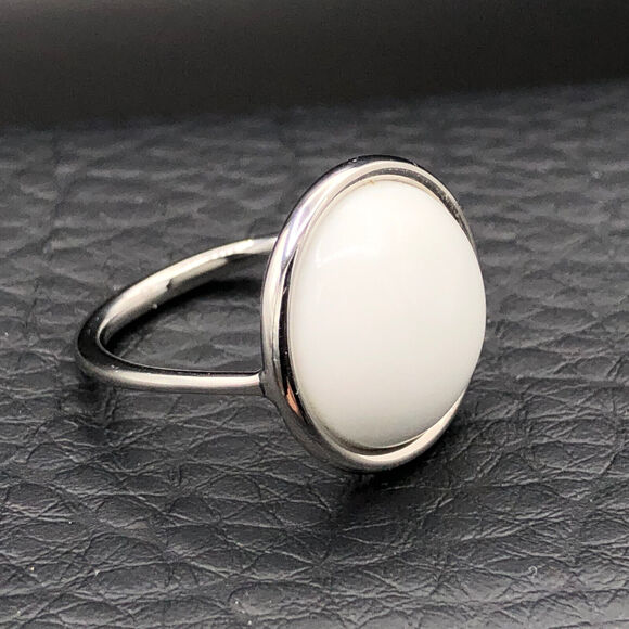 Calvin Klein Ring Size 6 Minimalist White Glass Cabochon Stainless Steel U-Shank - Picture 4 of 9